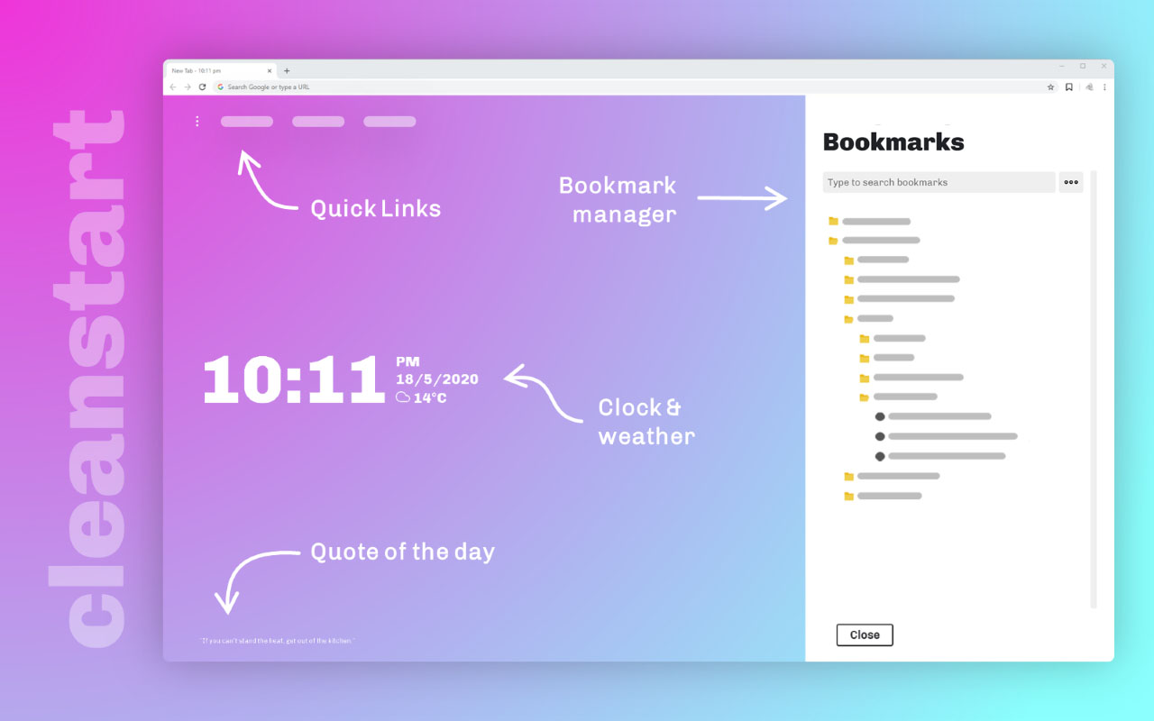 Cleanstart - New Tab Page & Bookmark Manager截图4