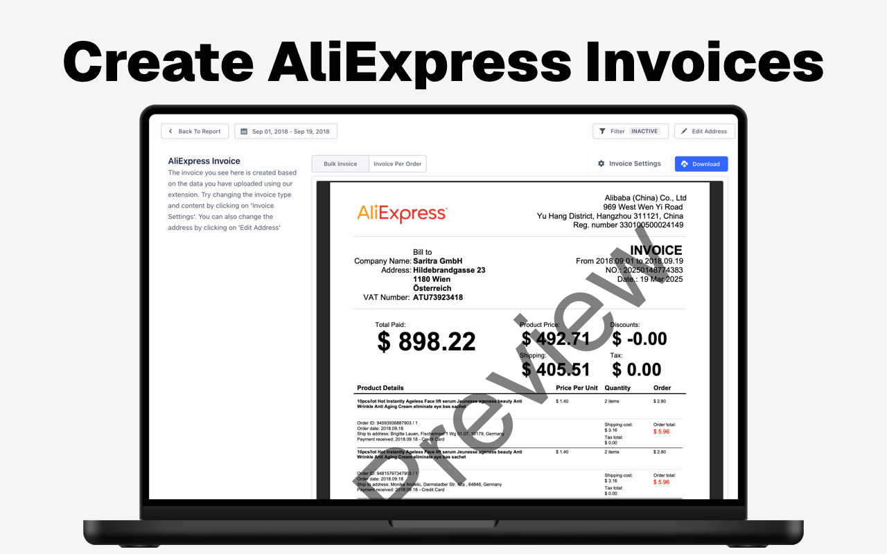 Profitario - AliExpress Invoice Generator & Reports截图1