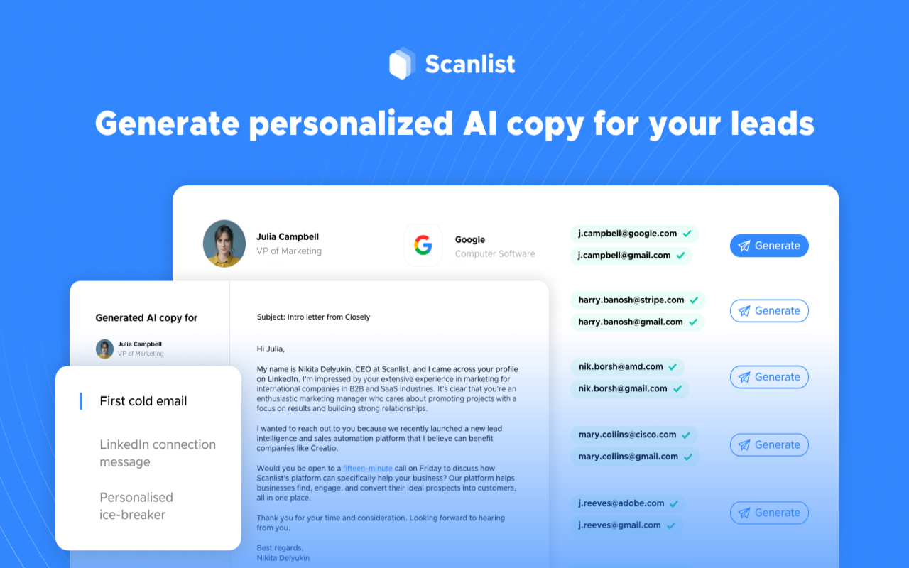 Scanlist: Email Finder & Sales Copy Generator截图1