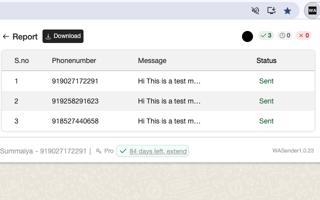 WASender FREE Bulk Messaging Plugin截图3