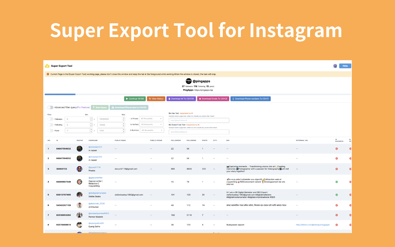 Super Export Tool - Instagram 用户资料导出工具截图3