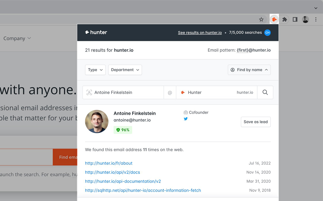 Hunter - Email Finder Extension截图2