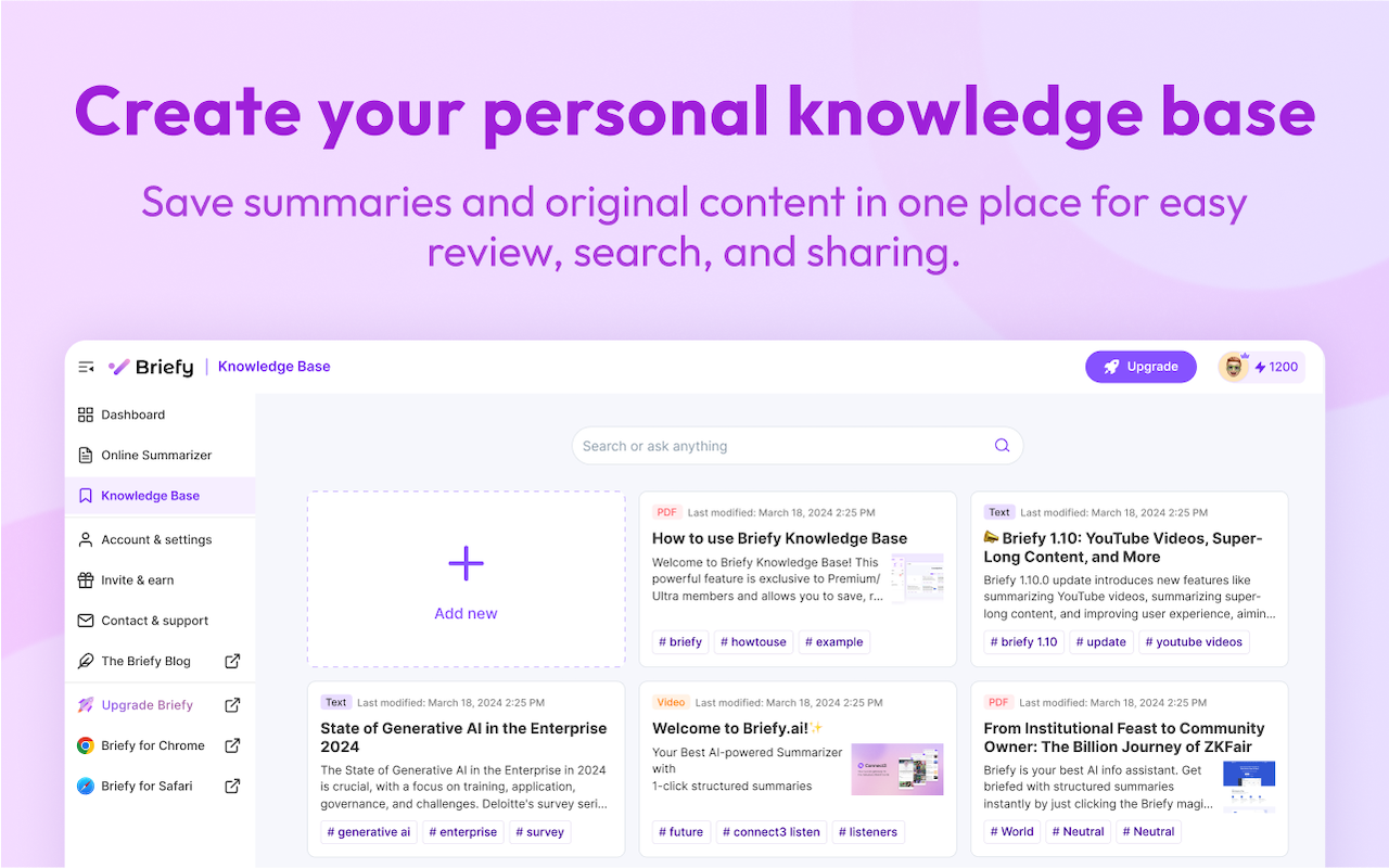 Briefy: AI summarizer with visual views for webpages, YouTube, PDFs截图1