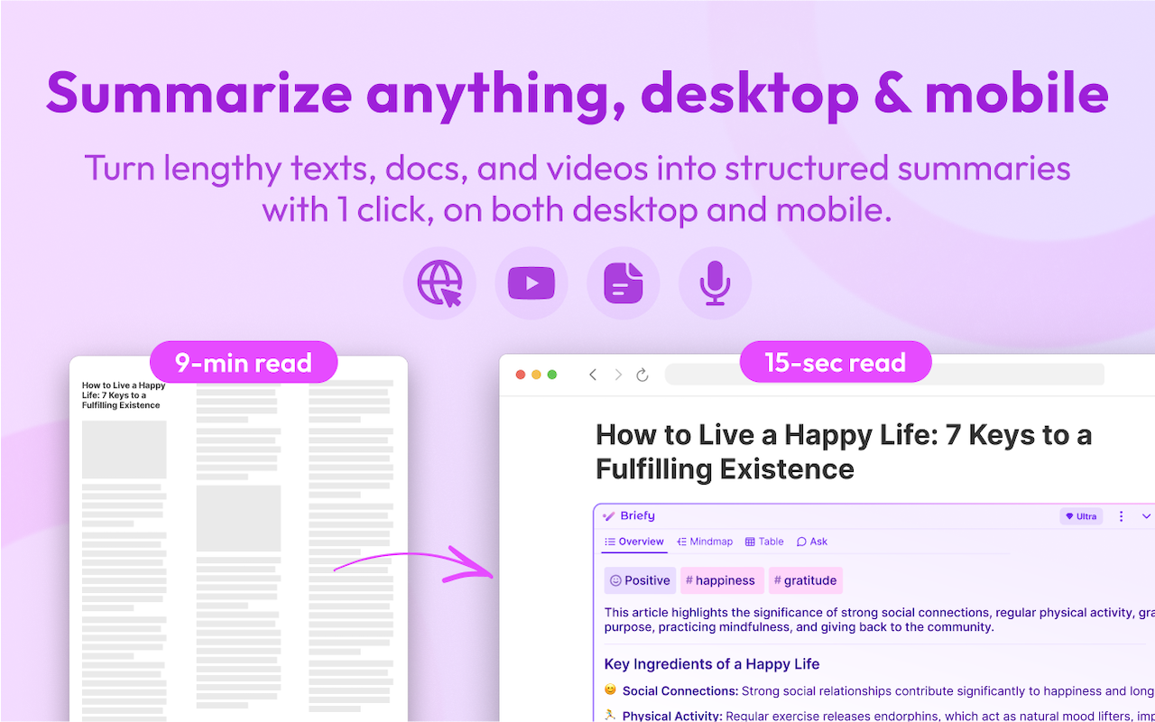Briefy: AI summarizer with visual views for webpages, YouTube, PDFs截图3