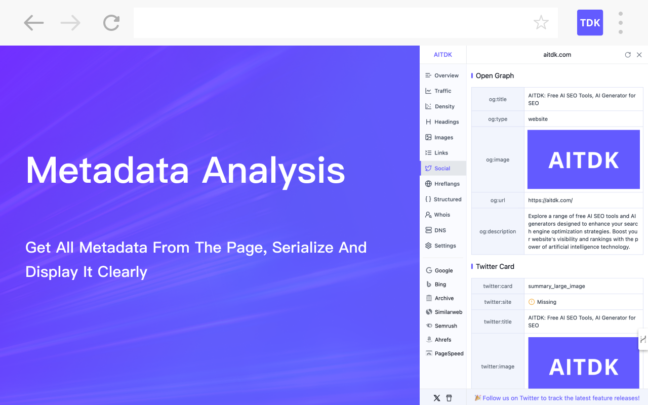 AITDK SEO Extension - 流量/关键词/Whois/SEO分析器截图1