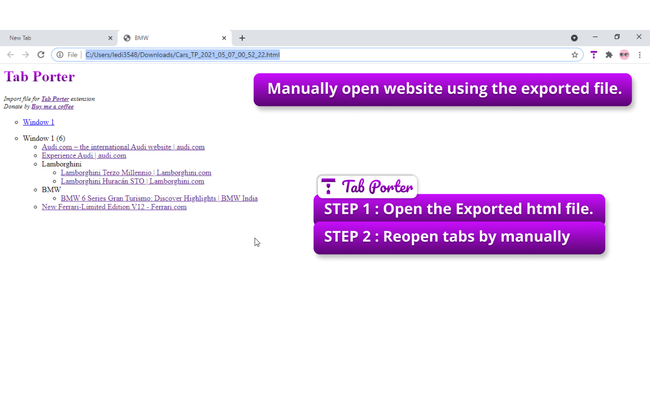 Tab Porter - Export & Restore Chrome Windows截图2