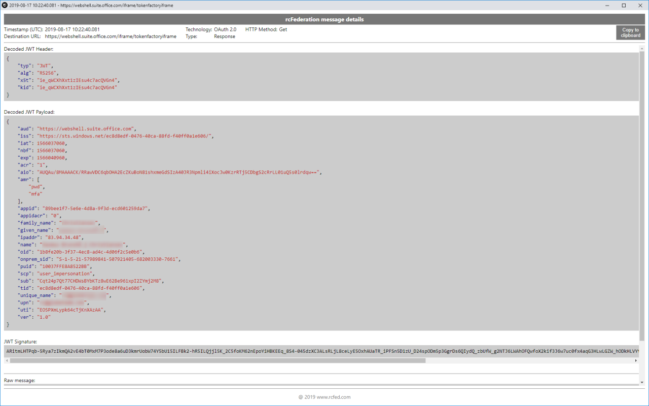 SAML, WS-Federation and OAuth 2.0 tracer截图1