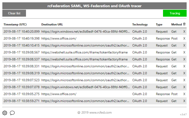SAML, WS-Federation and OAuth 2.0 tracer截图2