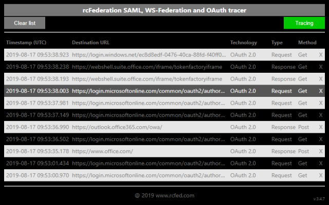 SAML, WS-Federation and OAuth 2.0 tracer截图3