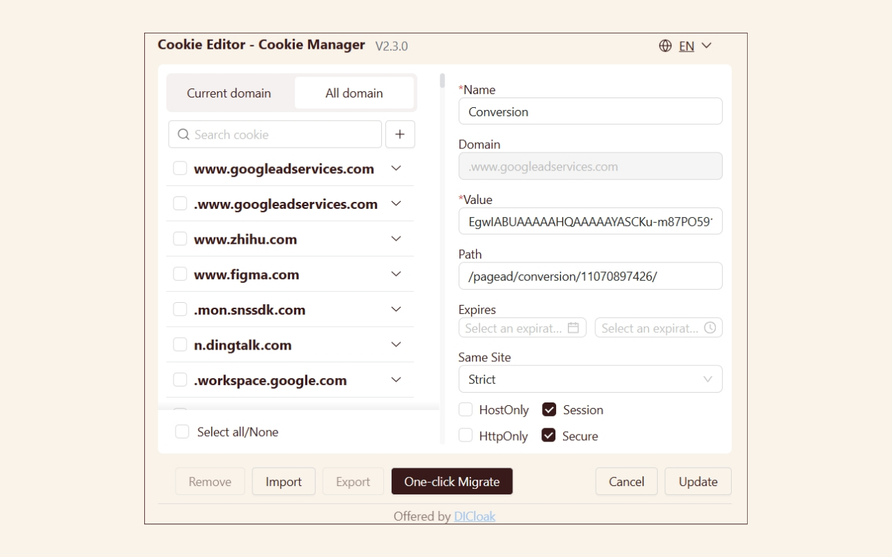 Cookie Editor - Cookie Manager - Cookie 编辑器 - Cookie 管理器截图1