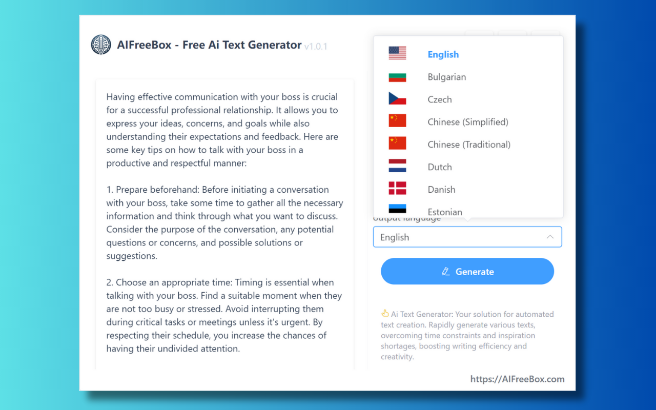 免费AI文本生成器: AIFreeBox截图1
