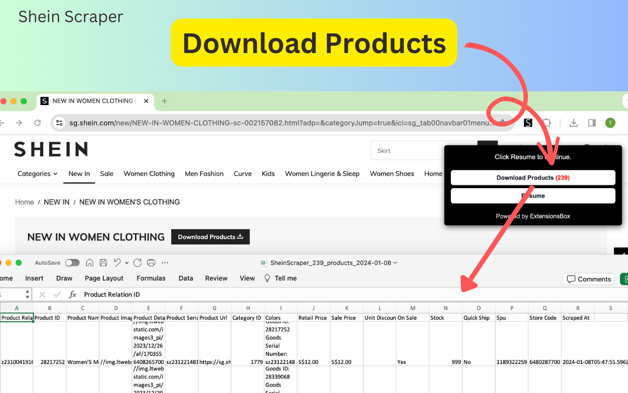 Shein爬虫-希音商品列表一键抓取截图2