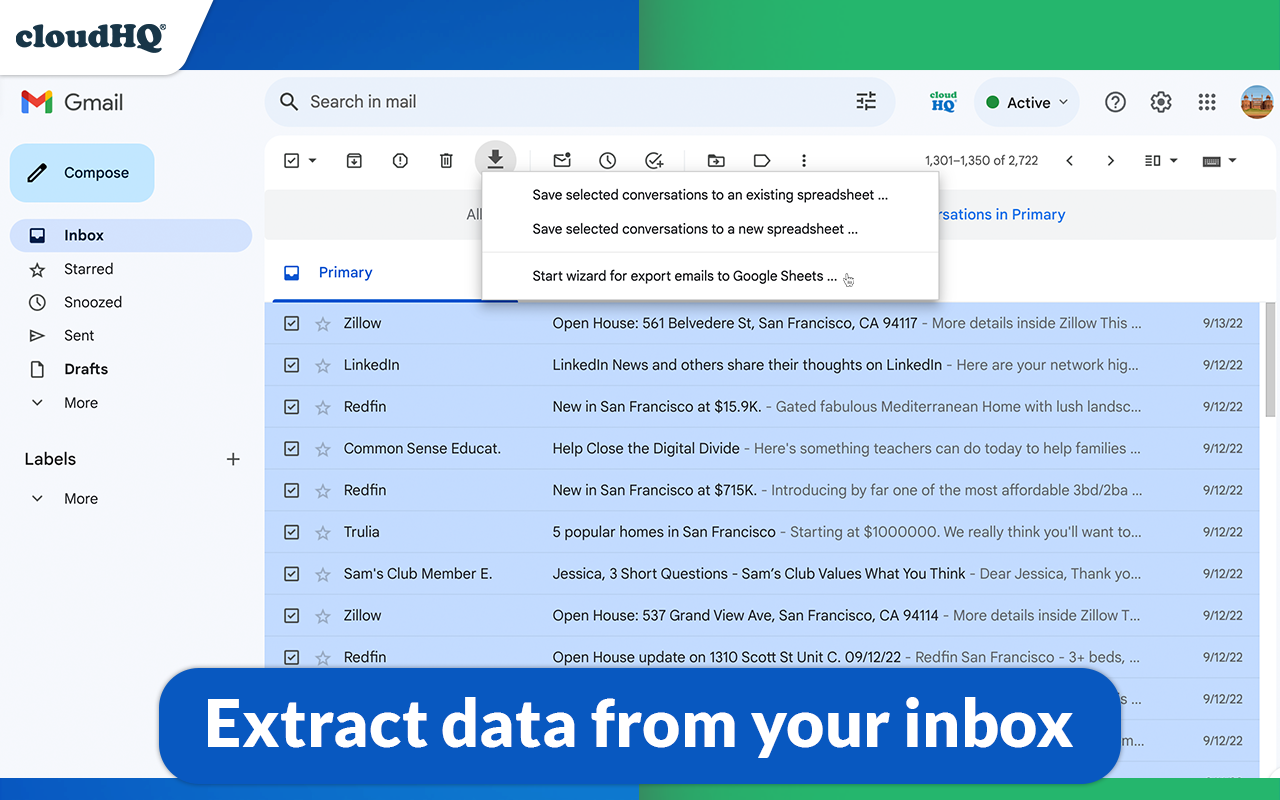 Export Emails to Sheets by cloudHQ截图1