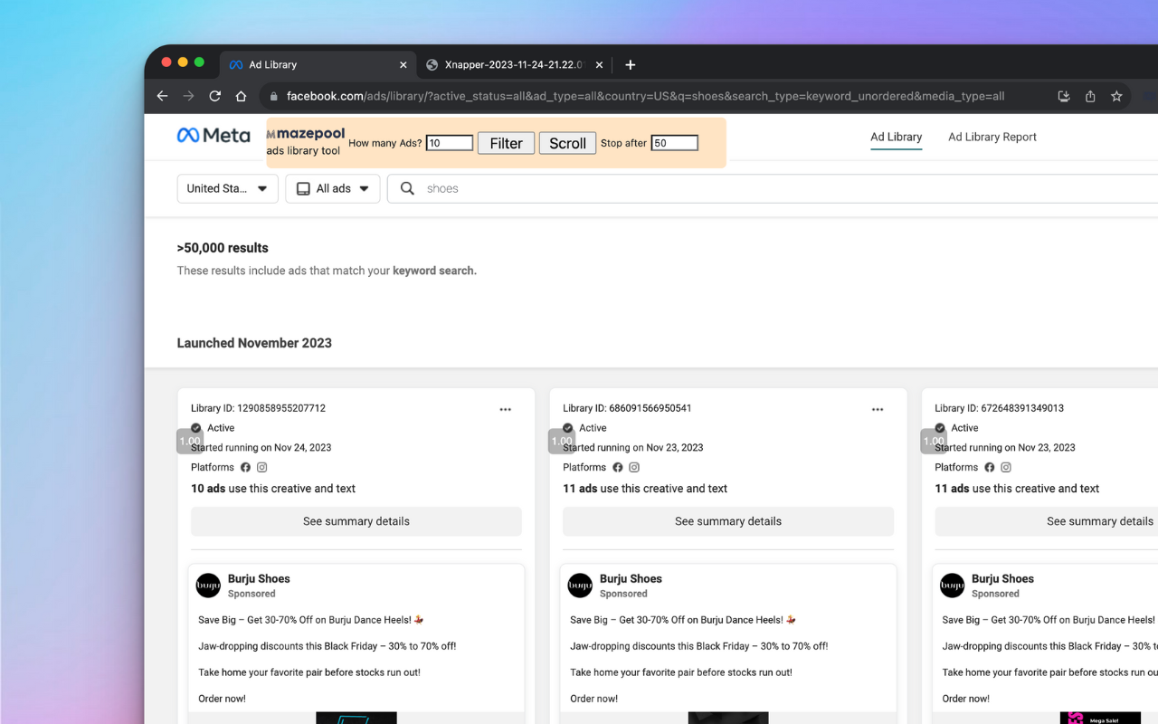 Mazepool- ads library tool for Meta™️截图2