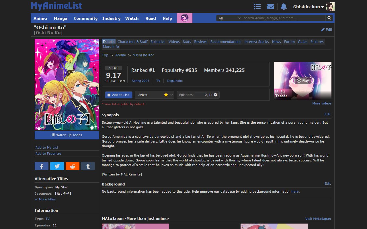 Comfortable MyAnimeList Dark Mode截图4