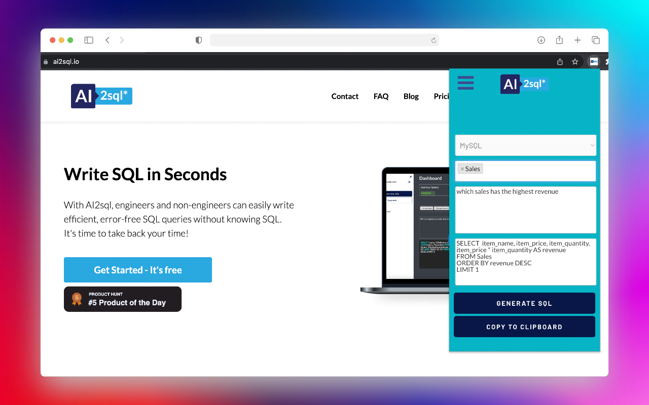 AI2sql - the Chrome extension plugin截图1