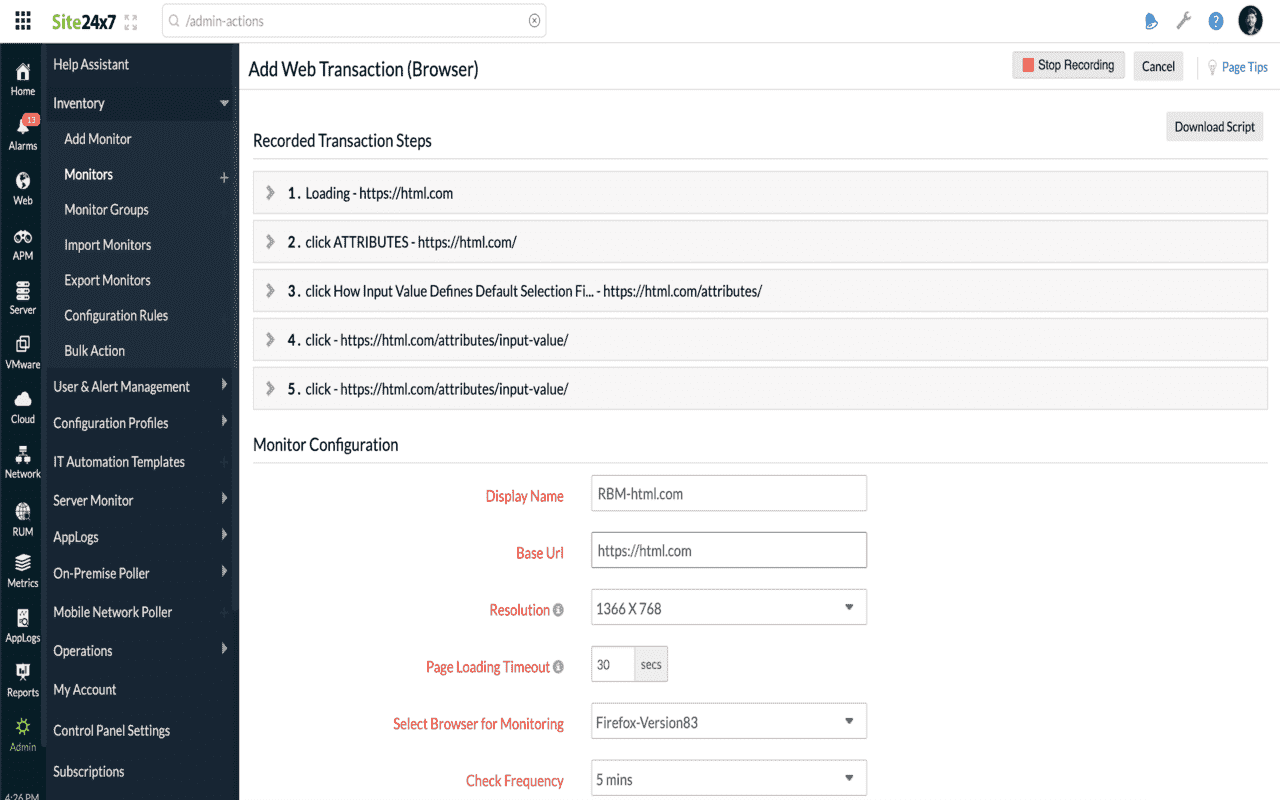 Site24x7 Web Transaction (Browser) Recorder截图1