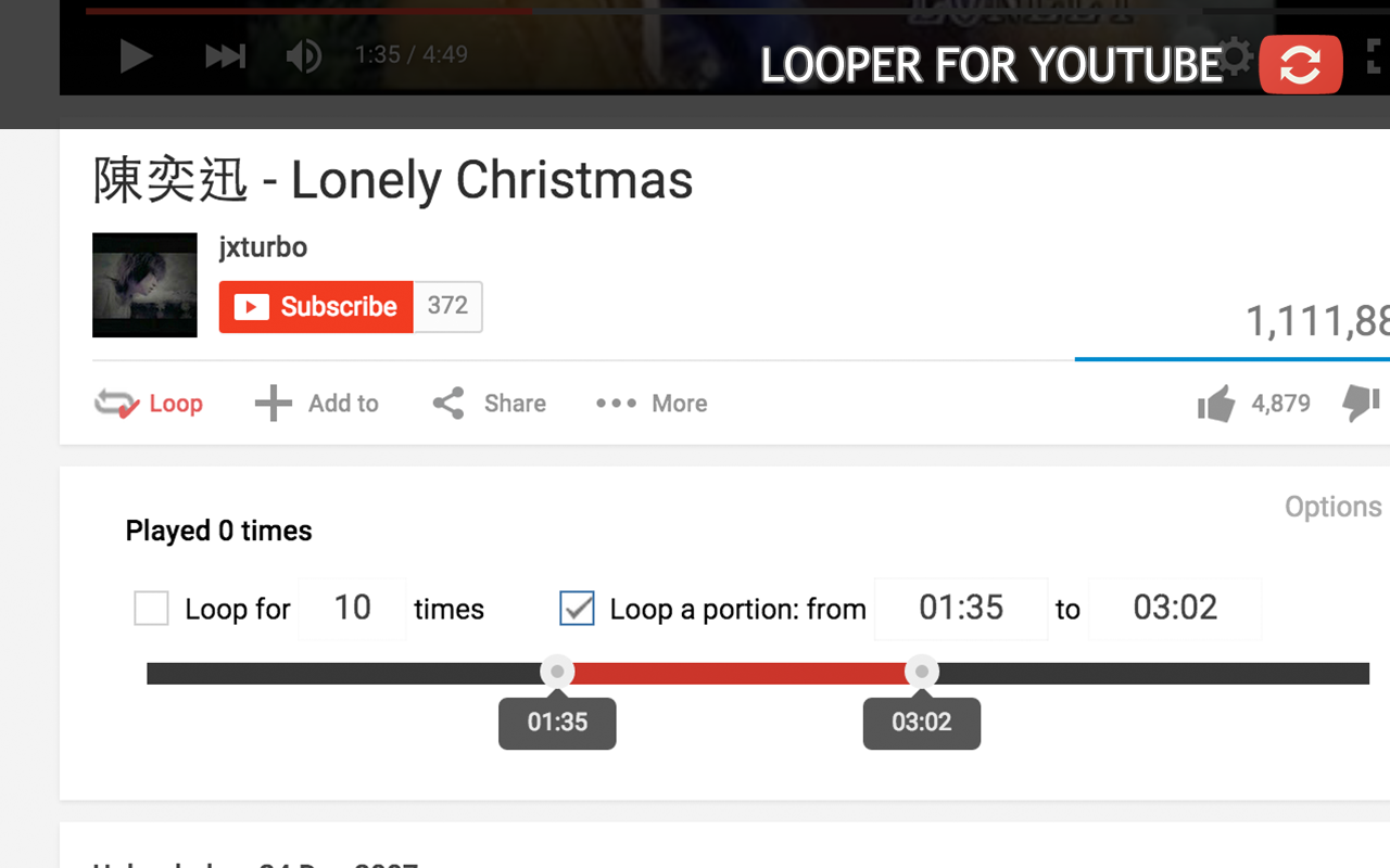 Looper for YouTube - 自动重播截图1