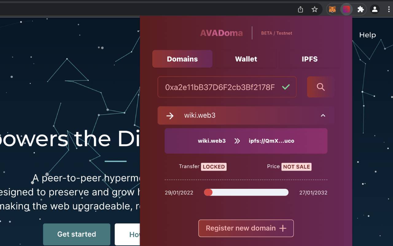 AVADoma - Domains for IPFS, AVAX Wallet截图2