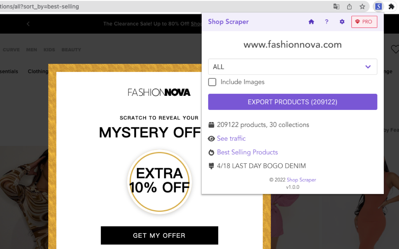 Shopify导出助手 - 一键抓取商品导出店铺全部商品截图1