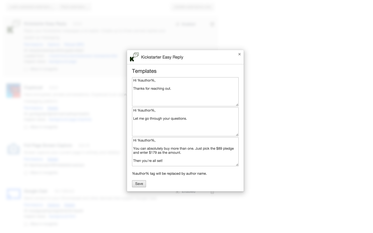 Kickstarter Easy Reply截图1
