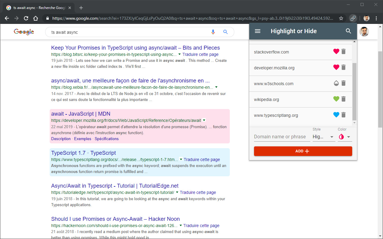 Highlight or Hide Search Engine Results截图3