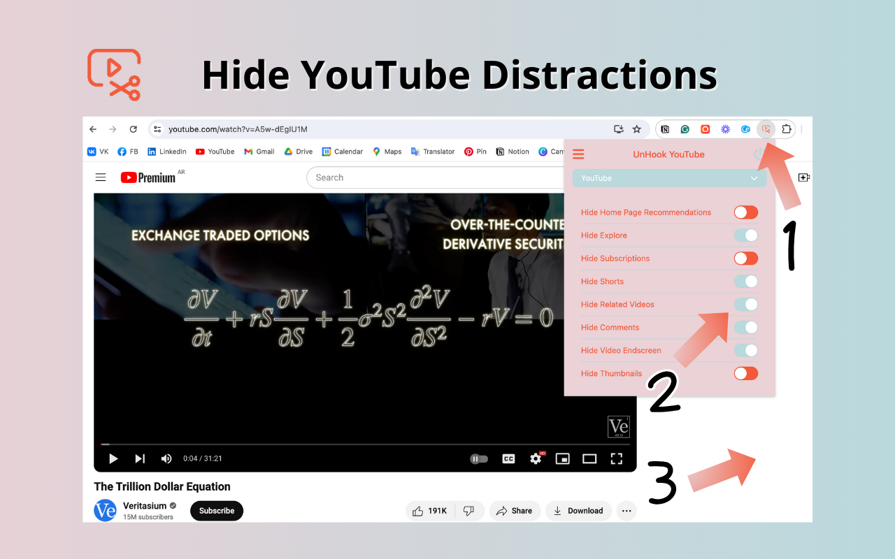 UnHook YouTube - 删除建议、评论截图1