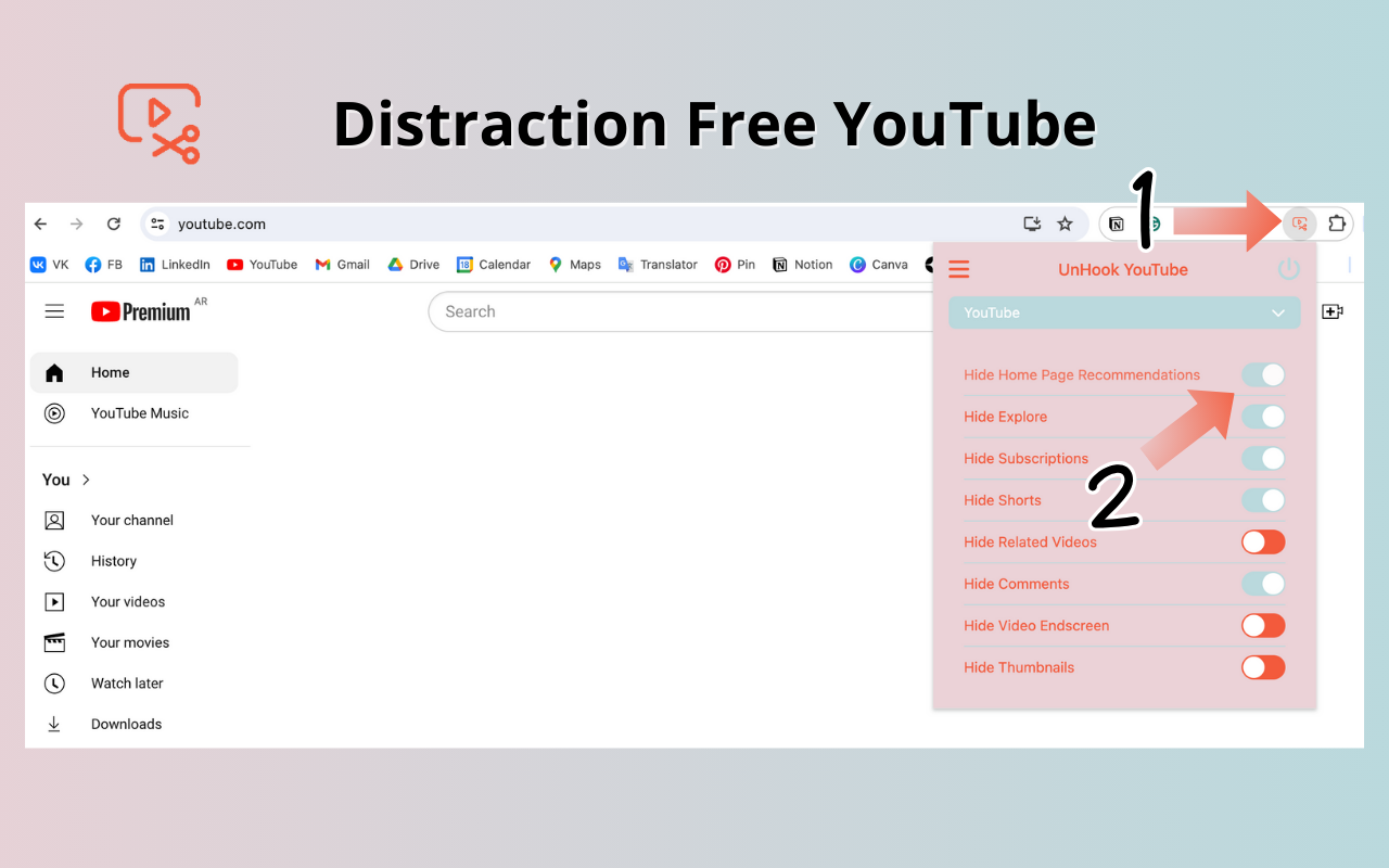 UnHook YouTube - 删除建议、评论截图2