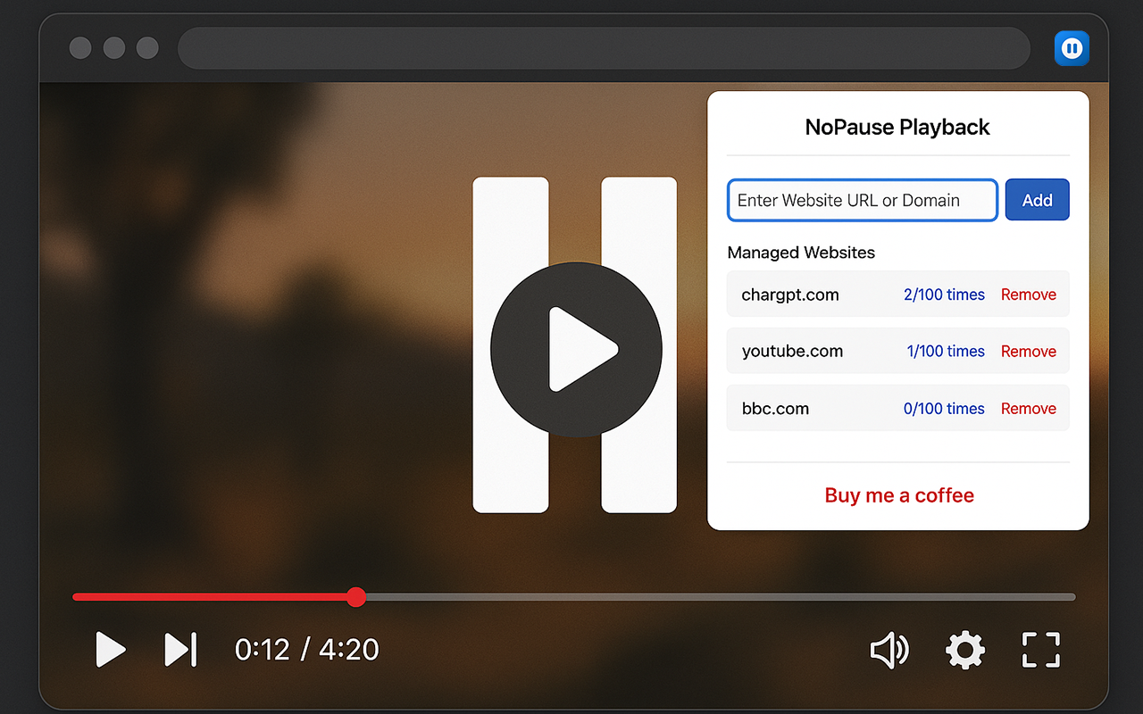 NoPause 网页播放器防暂停截图1