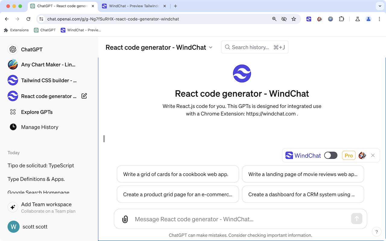 WindChat-ChatGPT Tailwind CSS React Previewer截图2
