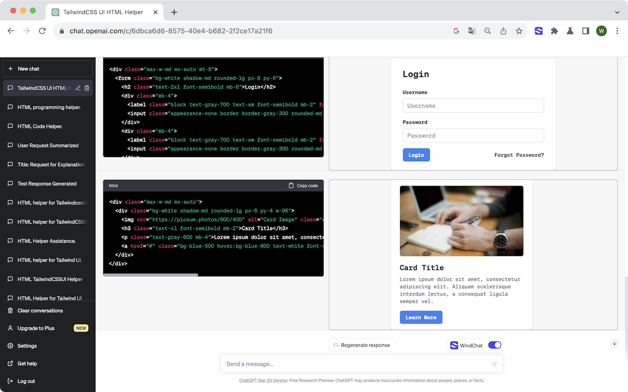 WindChat-ChatGPT Tailwind CSS React Previewer截图4