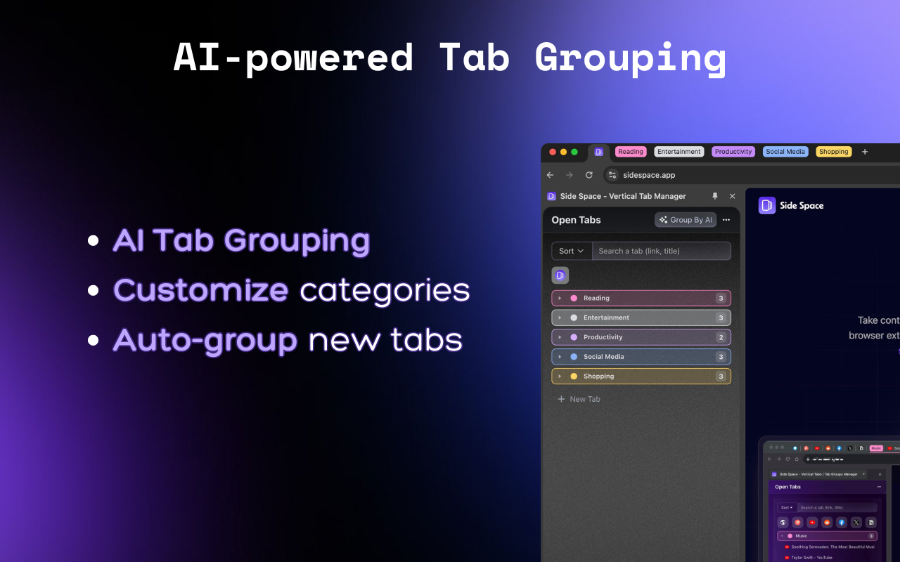 Side Space - AI Powered Vertical Tab Manager截图3