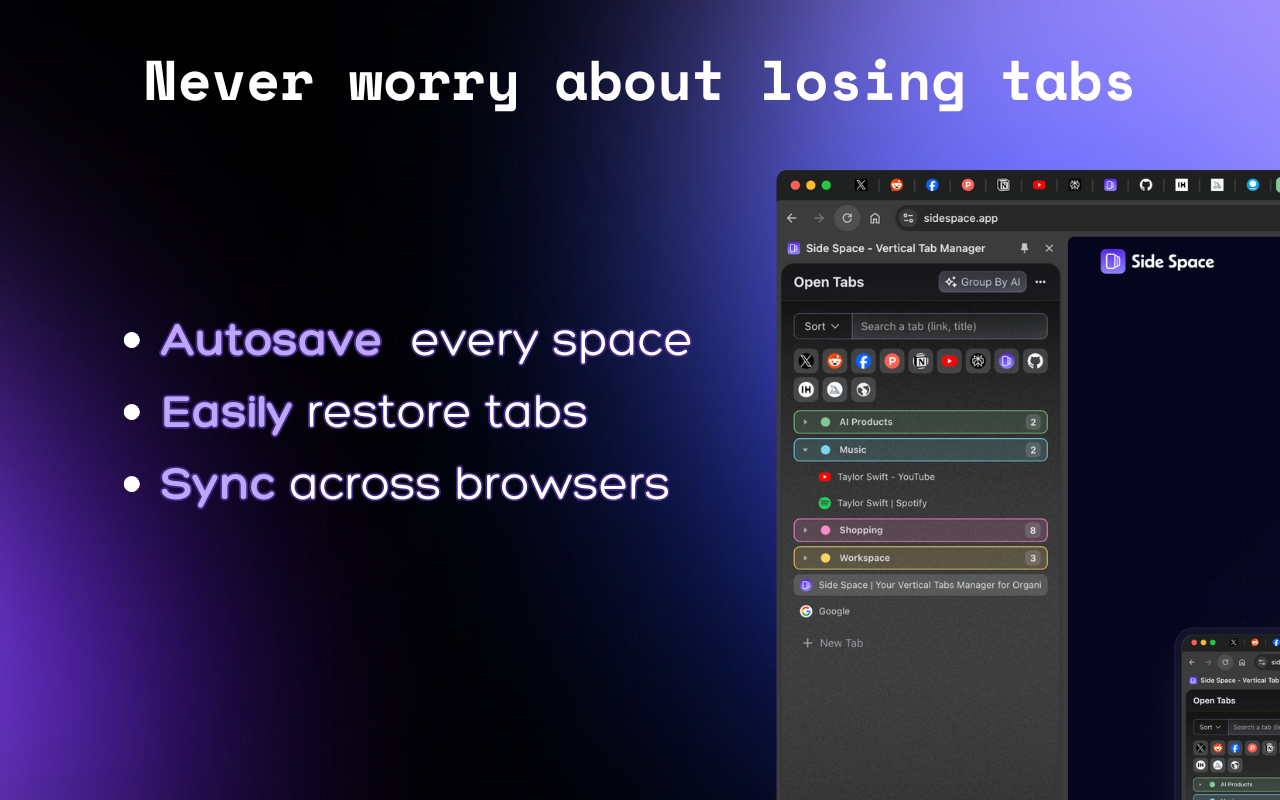 Side Space - AI Powered Vertical Tab Manager截图5