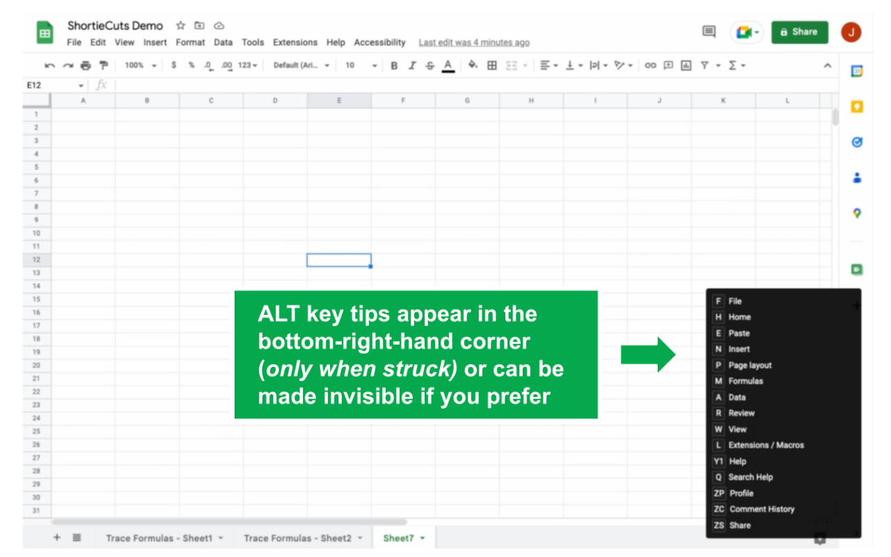 Google Sheets ALT Keys and Trace Formulas截图2