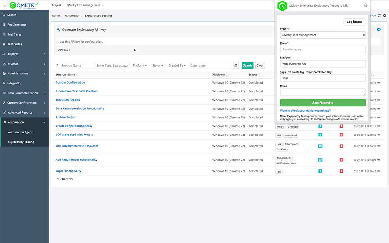 QMetry Test Management Exploratory Testing截图1