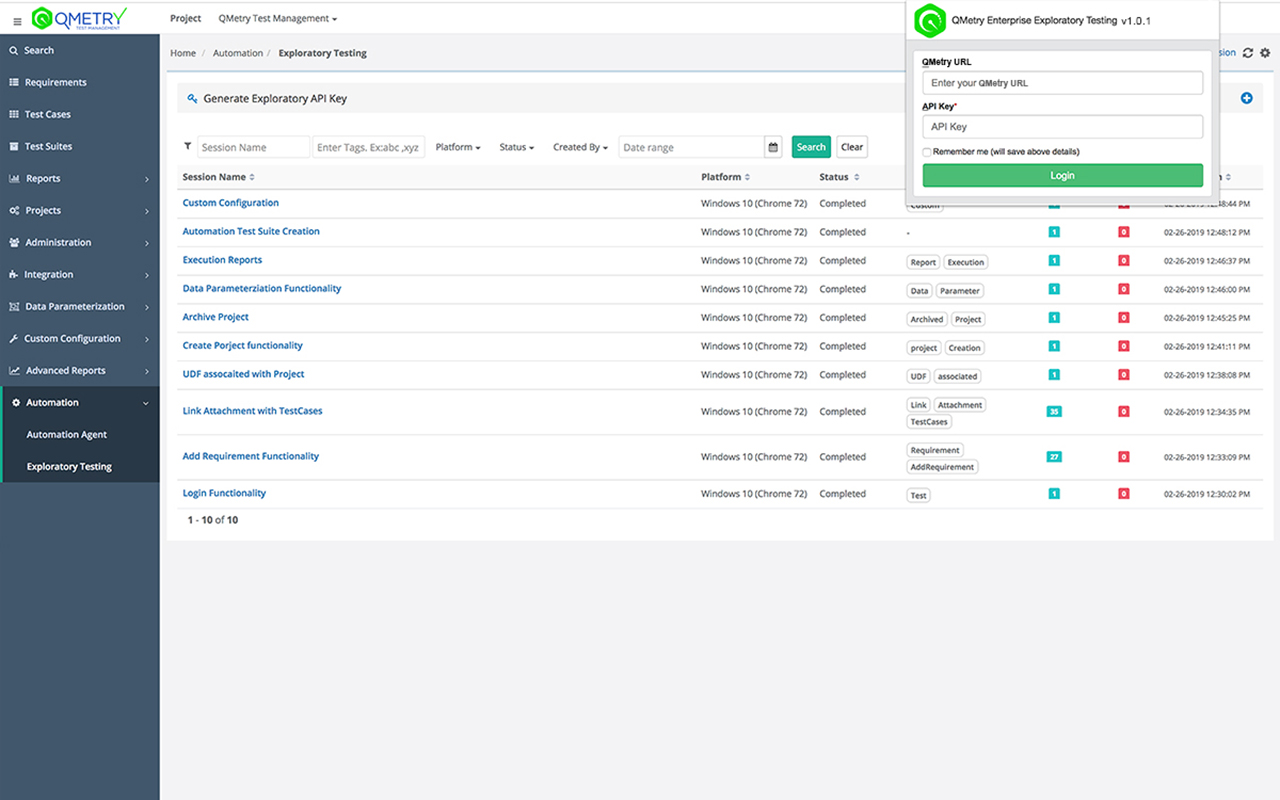 QMetry Test Management Exploratory Testing截图2