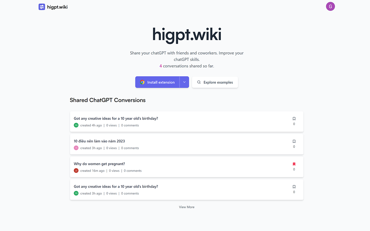 HiGPT: Share your ChatGPT prompts and answers截图2