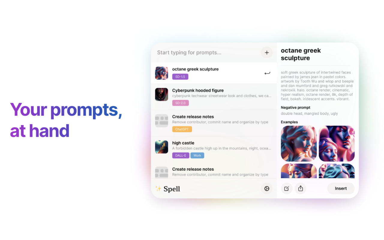 ✨Spell – save & recall all your AI prompts截图1
