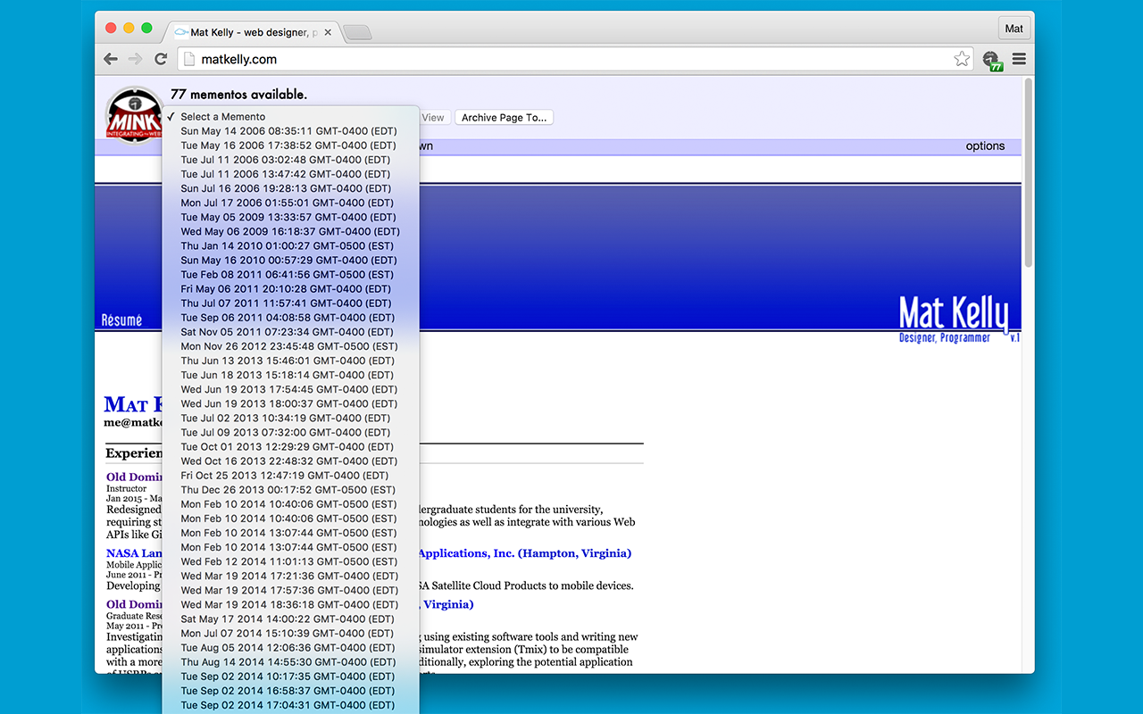 Mink - Integrate Live & Archived Web +Memento截图1