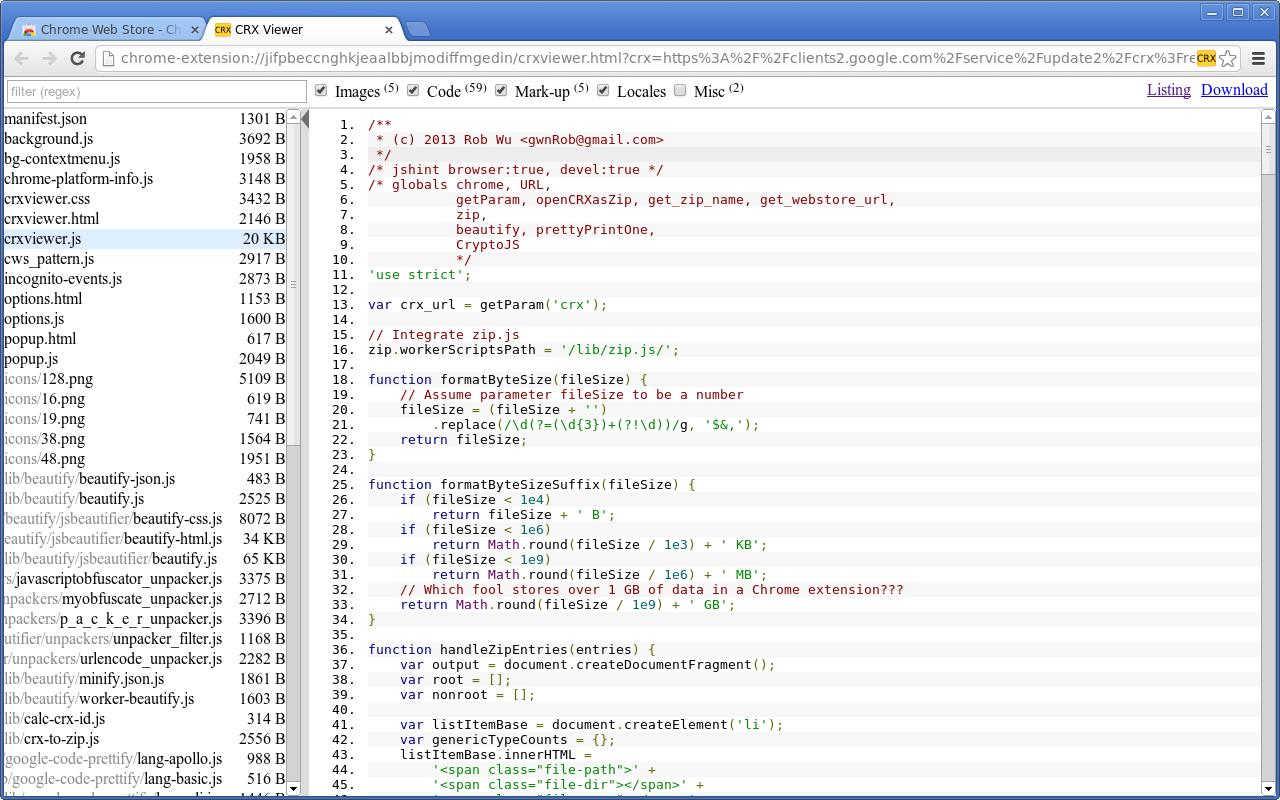 Chrome extension source viewer截图2