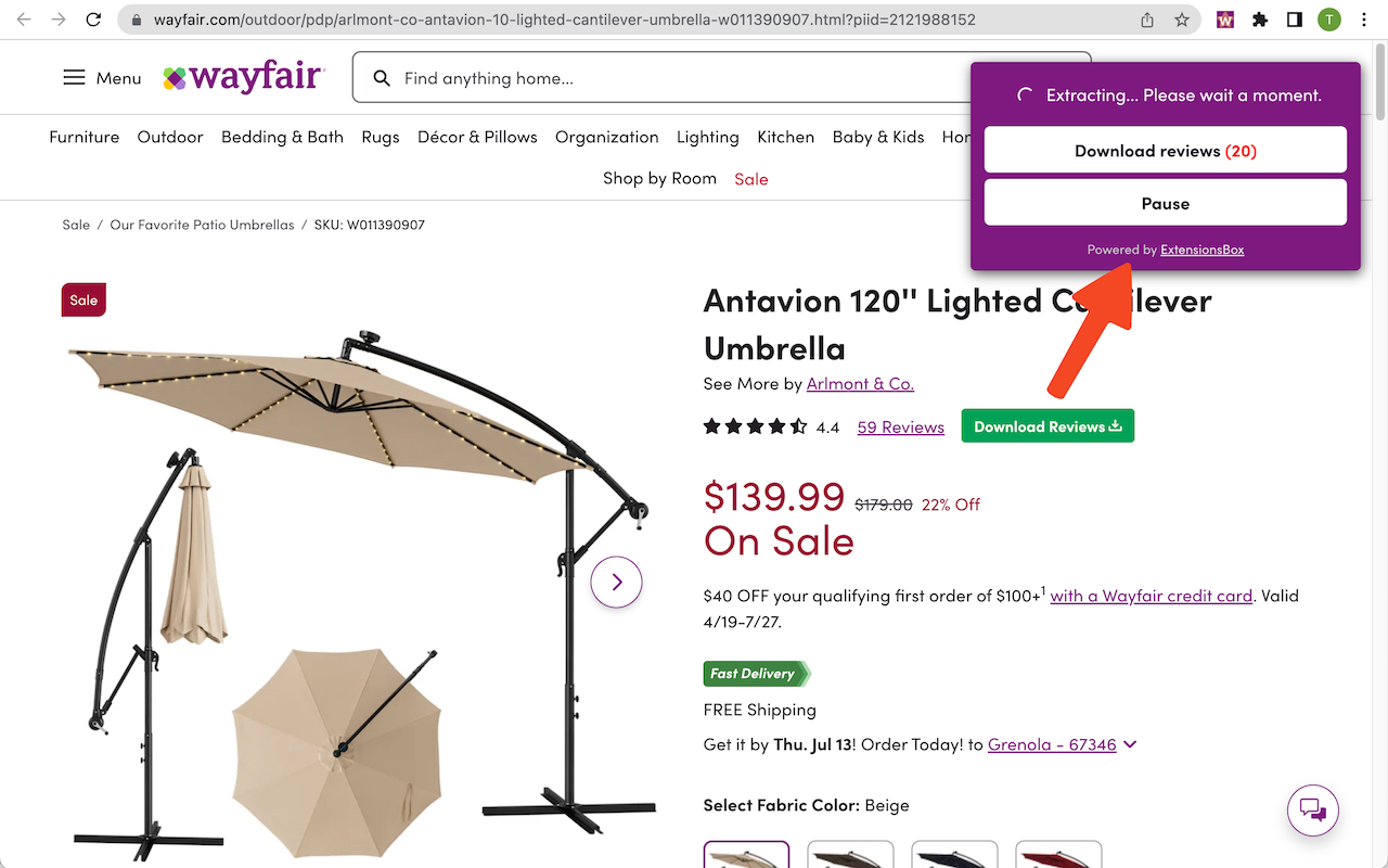 Wayfair商品评论一键导出CSV截图2