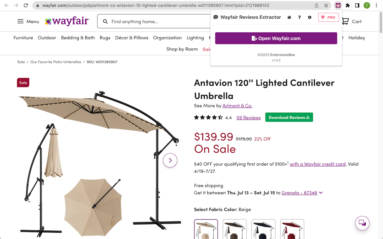 Wayfair商品评论一键导出CSV截图4