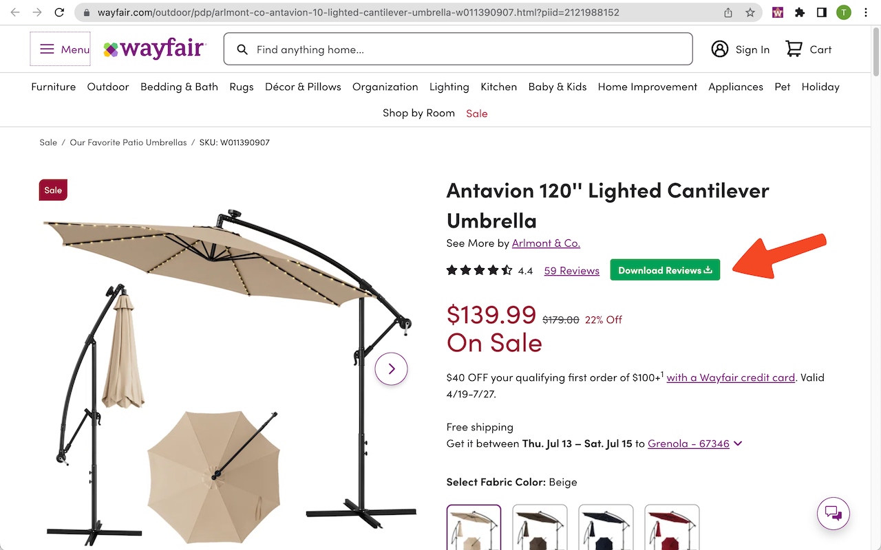 Wayfair商品评论一键导出CSV截图5