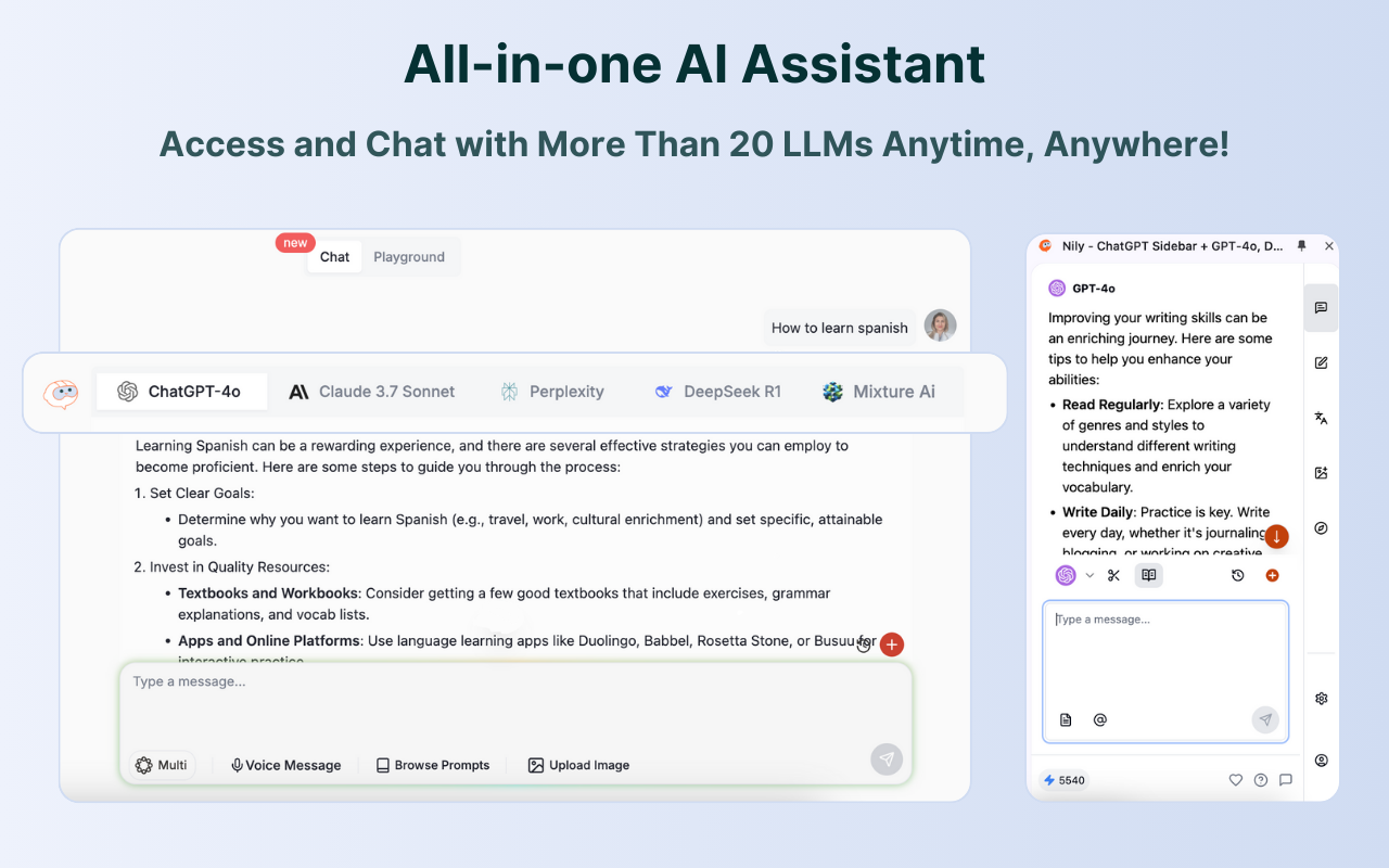 Nily: AI Sidebar with all LLMs (ChatGPT, DeepSeek, Gemini, Claude & more)截图3