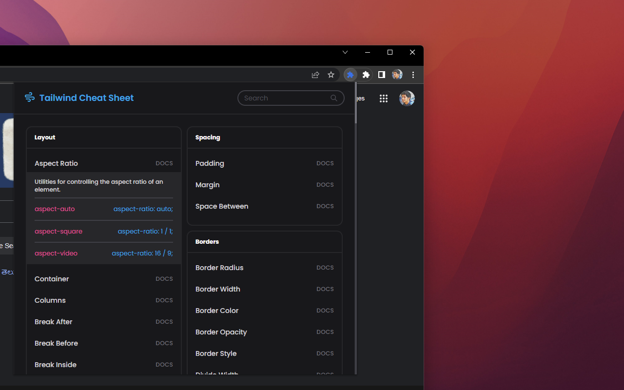 Tailwind Cheat Sheet Extension截图1