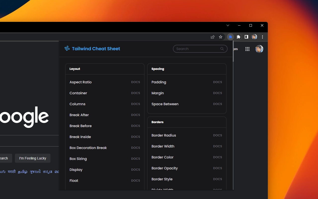 Tailwind Cheat Sheet Extension截图2