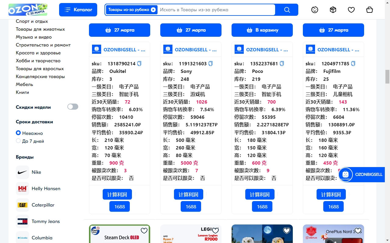 OZONBIGSELL - 专注OZON平台数据分析 - 国内开发OZON插件第一人截图2