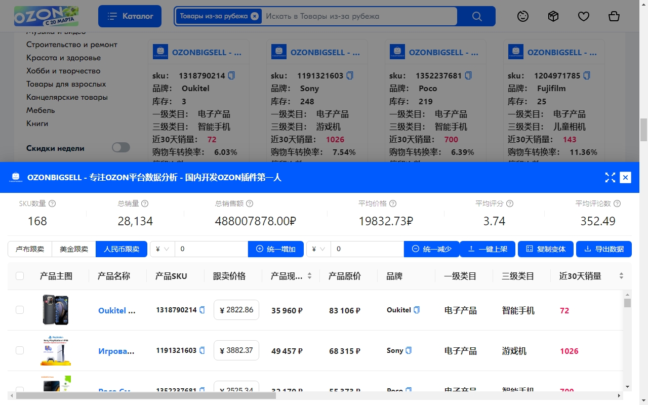 OZONBIGSELL - 专注OZON平台数据分析 - 国内开发OZON插件第一人截图3