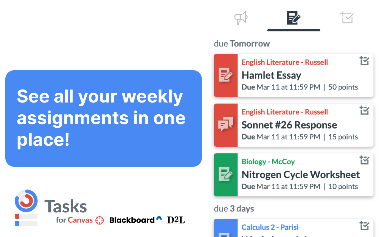 Tasks for Canvas – now supporting Blackboard, D2L Brightspace截图5