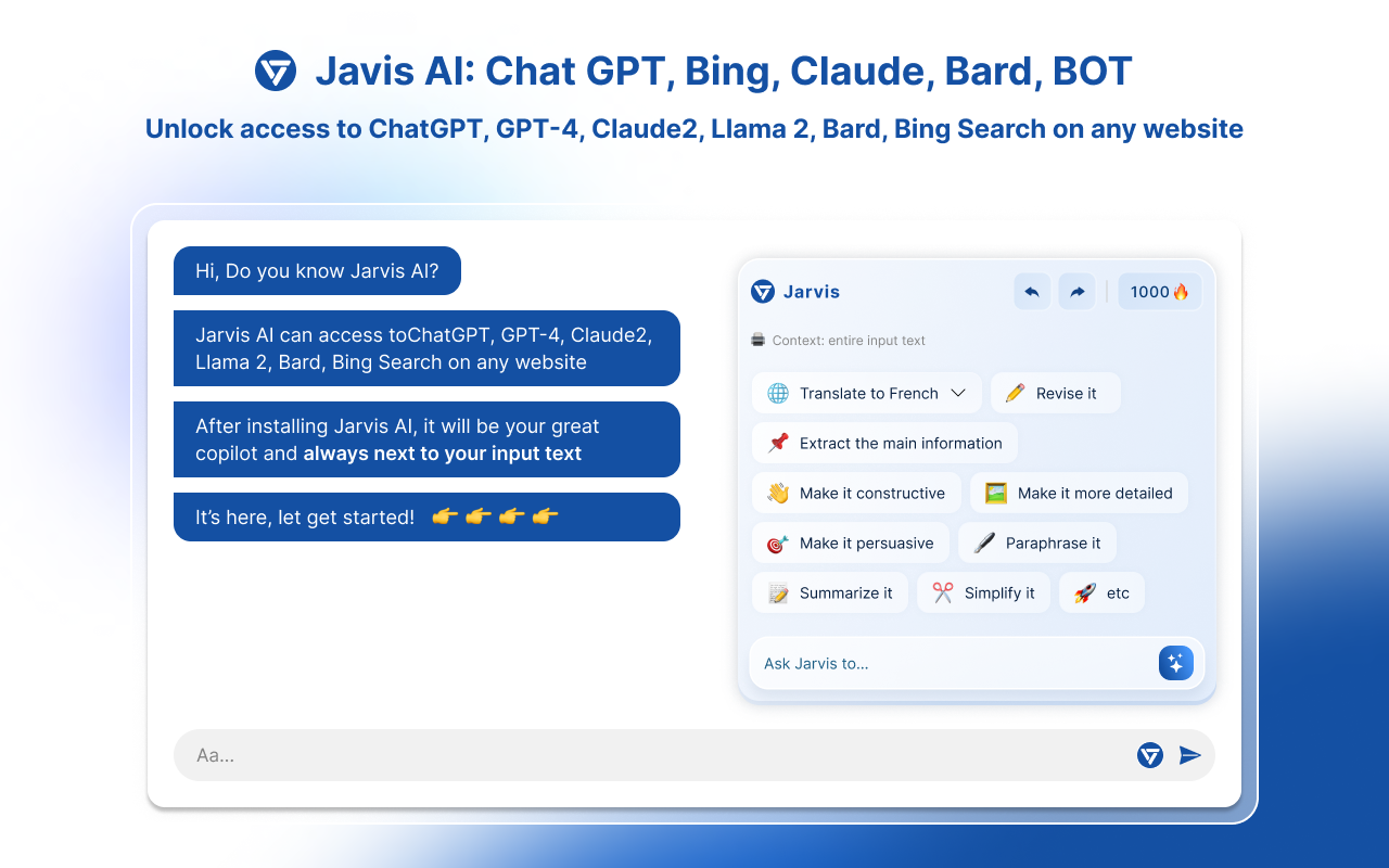 Jarvis AI: Chat GPT, Bing, Claude, Bard, BOT截图1